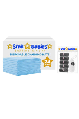 Star Babies Disposable Changing Mats + Scented Bag With Dispenser Blue & Black - 30 Pieces