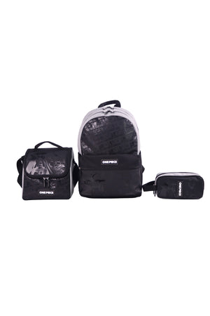 MOON Licensed One Piece 3-in-1 Kids School Backpack set - (17-Inch) Premium Kids School Bag with Lunch Bag & Pencil Case-Black&Grey