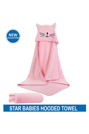 Star Babies hooded towel (100% Polyster)-Microfiber soft hand feel high absorption-Pink