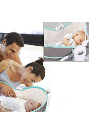 Kikibebe 5-In-1 Cozy Rocker Bassinet – Adjustable Gray Baby Rocker, Play Table & Study Desk With 360° Rotating Seat & Music Toys-Grey