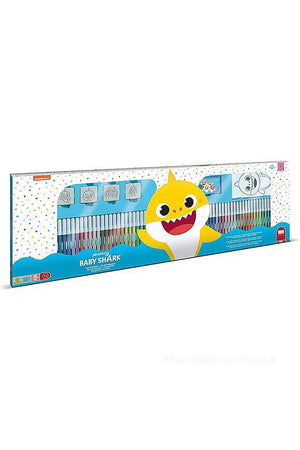 Multiprint Baby Shark 60-Piece Felt-Tip Pen Set – Includes 60 Felt Pens, 10 Pencil Crayons, 10 Wax Crayons, 6 Stamps, Ink Pad, Coloring Book, Notebook & 30 Stickers – 100% Made in Italy