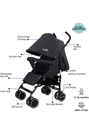 MOON Neo Plus Light Weight Travel Stroller,Black