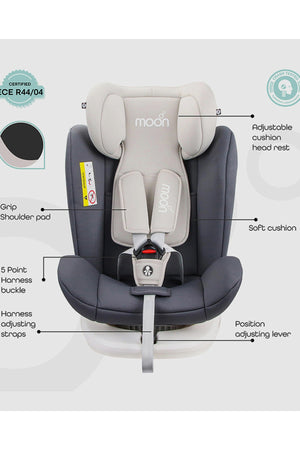 MOON GYRO Baby Car Seat for Child Group 0+/1/2/3 (0-36 kg/0-12 Year) ISOFIX+ Top Tether Rotation 360° Grey