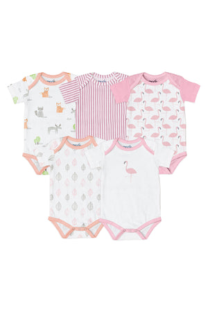 MOON Organic Baby Body Suit Set of 5 for Girls for 6-9 Months - Pink.