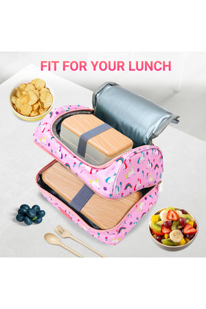 Bamboo Bark kids childrens double layer insulated lunch bag for school, picnic, nursery, toddler