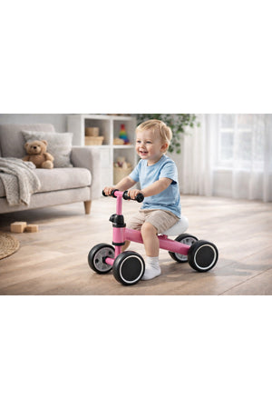 StarMarz Baby Balance Bike – 4-Wheel Toddler Training Bike for Indoor/Outdoor Riding, Soft Seat & No-Pedal Design for Safe Learning – Lightweight Kids First Bike (1–3 Years) – Pink