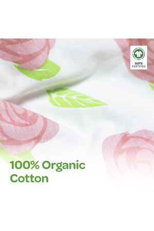 MOON Organic Baby 3 in 1 Gift Set- Romper-Body Suit-Jogger for 3-6 Months - Rose Print