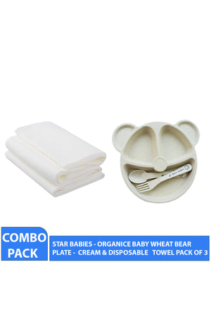 Star Babies - Baby Plate w/ Disposable Towel 3pcs - Cream