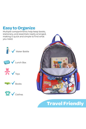 MOON Licensed SONIC THE HEDGEHOG 3 in 1 kids Backpack Set -- (16-Inch) Premium Kids School Bag with Lunch Bag & Pencil Case- Red&Blue