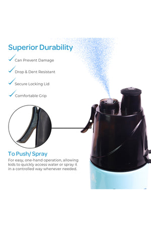 MOON Kids Water Bottle with Spray Mist | Cooling Spray | BPA-Free Stainless Steel | Leak-Proof for School, Camping, Hiking, Outdoor Play | Boys Water Bottle |500ml