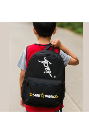 Star Babies Set of 4 – Football Theme 16" School Bag, 4-Compartment Lunch Box, Insulated Lunch Bag, 500ml Water Bottle