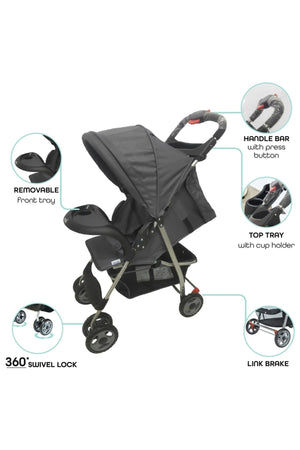 MOON Bezik - One Fold Stroller-Dark Grey