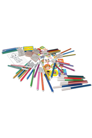CoComelon 86cm x 54cm Mega Art Case | 60 Felt Tip Pens, 10 Pencil Crayons, 10 Wax Crayons, 6 Stamps, Ink Pad, Coloring & Notebook, Stickers | Kids Creative Drawing & Coloring Set