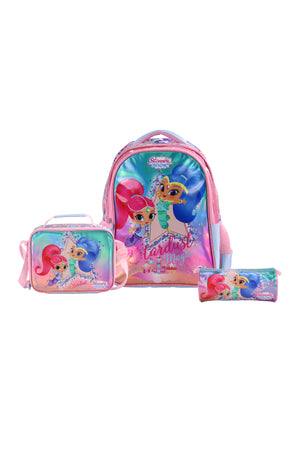 MOON Licensed SHIMMER & SHINE 3 in 1 Kids Backpack Set - (16-Inch) Premium Kids School Bag with Lunch Bag & Pencil Case-Pink&Blue