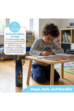 MOON Licensed Paw Patrol Kids Water Bottle with Mist Spray Nozzle Stainless Steel Bottle for Boys & Girls | School, Outdoor, Camping, Hiking | Spill-Proof Carry Loop | Ideal for Summers and Winters