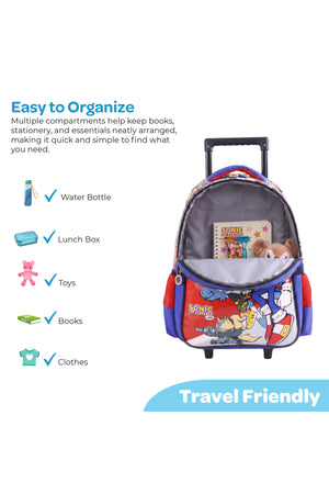 MOON Licensed SONIC the Hedgehog 3 in 1 Kids Trolley Set - (16-Inch) Premium Kids School Bag with Lunch Bag & Pencil Case-Red&Blue