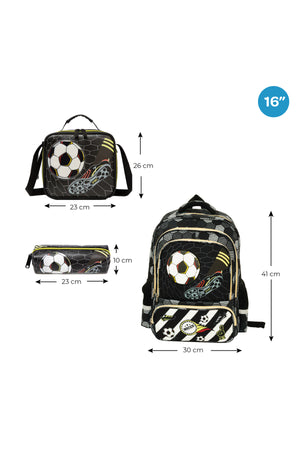 MOON 3 in 1 Kids Backpack Set - (16-Inch) Premium Kids School Bag with Lunch Bag & Pencil Case-Football