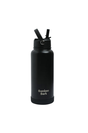 Bamboo Bark 1000 ML Insulated Water Bottle with Sipper Lid – Stainless Steel Double Wall Vacuum Flask for Hot & Cold Water Leak-Proof, Reusable Sports Thermos Bottle - (Black)