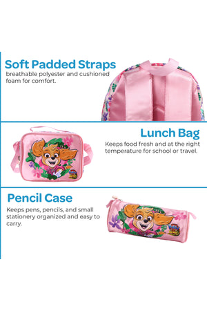 MOON Licensed PAW PATROL 3 in 1 Kids Backpack Set - (13-Inch) Premium Kids School Bag with Lunch Bag & Pencil Case-Pink
