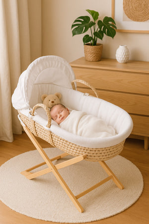 Kikibebe Wooden Fun Moment Moses Basket With Foldable Stand – Wood