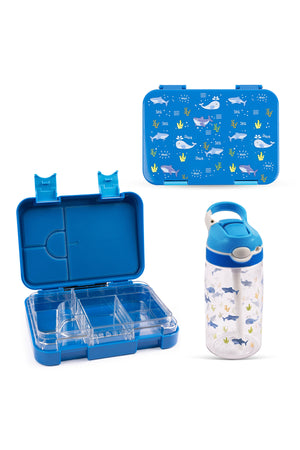Cocobee Kids Bento Lunch Box – 6 Compartments, Leakproof, BPA Free, Microwave Safe – Blue Ocean Tritan Water Bottle 480ml
