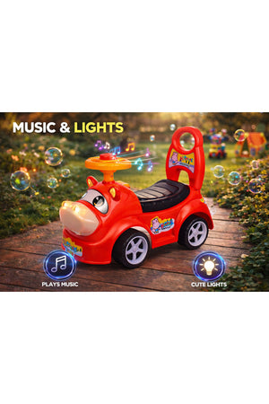 StarMarz Animal Ride-On Car – Cute Foot-to-Floor Baby Push Car with Fun Cartoon Face, Steering Wheel & Backrest – Durable Indoor/Outdoor Ride-On Toy for Toddlers (1–4 Years) – Red