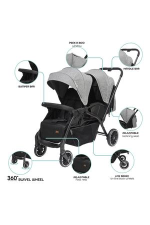 MOON Dois - Twin Stroller - Grey, Twin Baby Stroller Pram