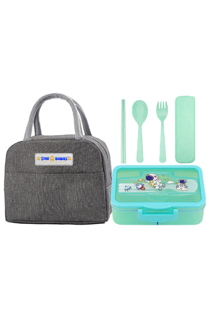 Star babies pack of 3 combo - Insulated lunch bag and 4 compartment lunch box with organic cuttlery set.
