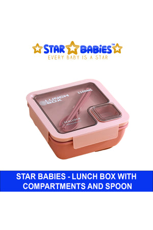 Star Babies - Lunch Box With 2 Compartments, Spoon And Fork - Pink - 1100ml