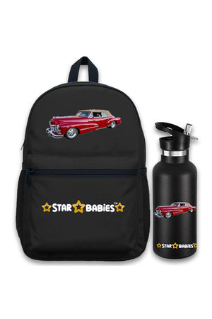 Star Babies 16-Inch Retro Car Themed Children's Backpack with Adjustable Shoulder Strap for Hiking Large and with 500 ml Stainless Steel Water Bottle , Leak-Proof, Toddler-Friendly, 3 Years+, Pack of 2