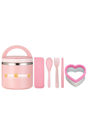 Star Babies - Stainless Steel Food Jar, Sandwich Cutter W/ Fork & Spoon Set - Pink