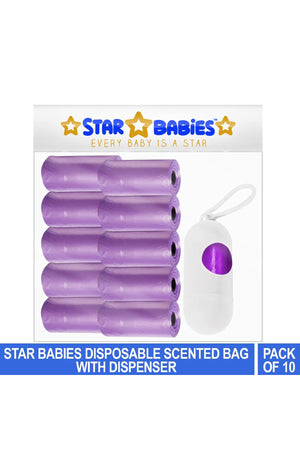 Star Babies - Pack of 10/150 Bags Scented Nappy Bag Lavender & Assorted Dispenser