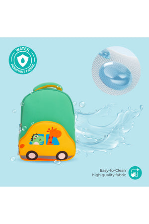 MOON Kids Backpack – Comfy 3D Design,Padded Straps, Waterproof-Perfect for Preschool, Nursery, Snacks & Lunchbox-Car/Green