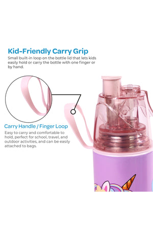 MOON Kids Water Bottle with Spray Mist | Cooling Spray | BPA-Free Stainless Steel | Leak-Proof for School, Camping, Hiking, Outdoor Play | Boys Water Bottle |500ml