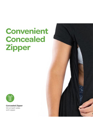 MOON Organic Dual Sided Zippered feeding T-Shirts for Moms ,Easy and Rapid Breastfeeding- Dark Grey