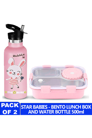 Star Babies Kids Lunch Box & Water Bottle Set | 500ml Stainless Steel Water Bottle | 3-Compartment Food Grade 304 Stainless Steel Lunch Box