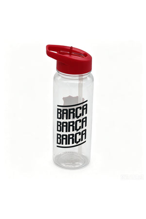 FC Barcelona Plastic Water Bottle 600ml with Straw Lid, BARCA Football Leakproof School Bottle for Boys, Teens & Kids, Reusable Sports Bottle for Gym, Travel & Outdoor Use (Green & Black)