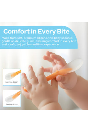 Moon Baby Silicone feeding Spoon Set – Baby Led Weaning- First Stage -Soft Gum-Friendly, BPA Free,Pack of 2-Orange