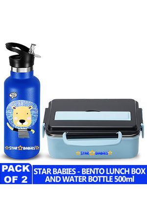 Star Babies Kids Lunch Box & Water Bottle Set | 500ml Stainless Steel Water Bottle | 5-Compartment Food Grade 304 Stainless Steel Lunch Box
