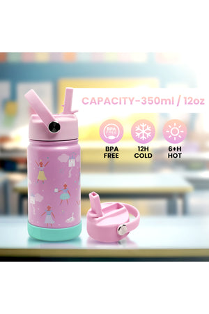Bamboo Bark Insulated Water Bottle with Straw & Handle – Stainless Steel Double Wall Thermos Flask for Hot & Cold Water, Leak-Proof & Reusable Kids Water Bottle