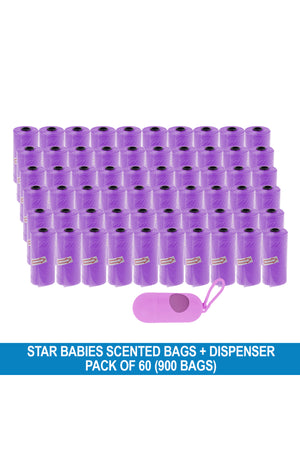 Star Babies - Disposable Scented Nappy Bag With Dispenser - Lavender - Pack of 60 - 900pcs