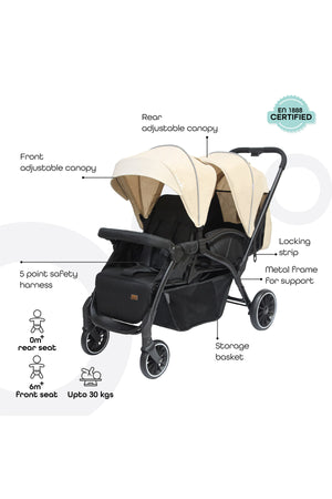 MOON Dois - Twin Stroller - Beige, Twin Baby Stroller Pram