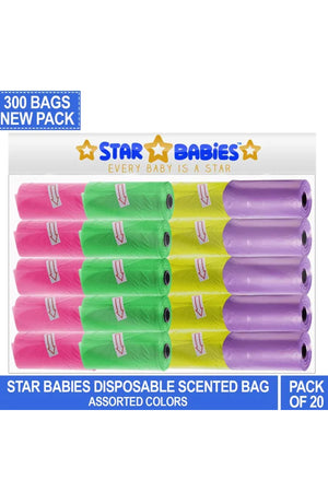Star Babies - Scented Nappy Bag Pack of 20/300 Bags- Assorted