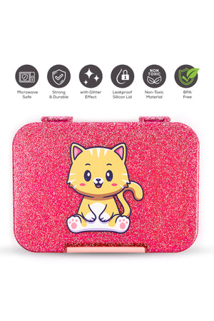 Cocobee Kitten Bento Lunch Box – 6 Compartments, Leakproof, Microwave Safe, Lightweight – 1L – Age 3+(Pink Color)
