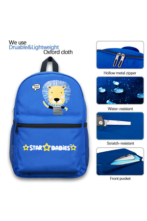 Star Babies 16-Inch Brave Lion Themed Children's Backpack for boys Adjustable Shoulder Strap for Hiking Large with 500 ml Stainless Steel Water Bottle and Bento Lunch Box with 4 Compartments, Leak-Proof, Toddler-Friendly, 3 Years+, Pack of 3