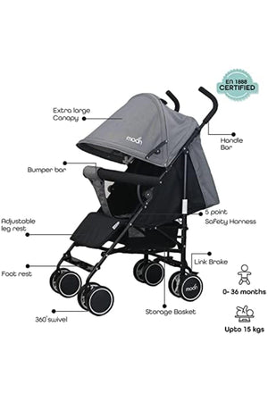 MOON Neo Plus Light Weight Travel Stroller,Black + Grey dots