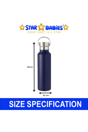 Star Babies Double Walled Stainless Steel Vacuum Insulated Sports Water Bottle with Portable Stainless Lid 600ml - Navy Blue