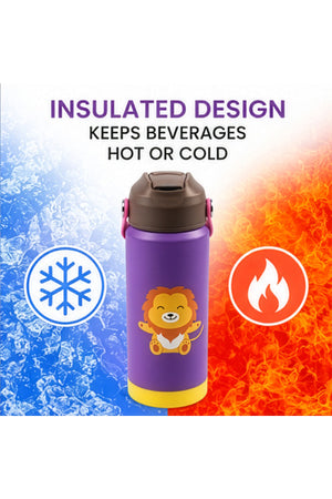 Cocobee-Insulated Stainless Steel Water Bottle, Leakproof, Odour Free, Soft Handle Grip, 500Ml, 3 Years+ – Purple