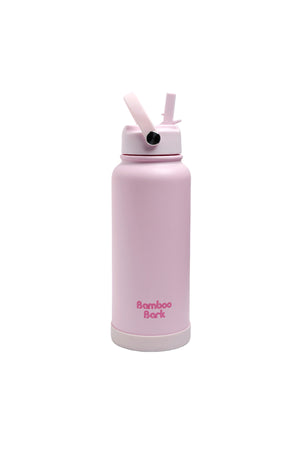 Bamboo Bark 1000 ML Insulated Water Bottle with Sipper Lid – Stainless Steel Double Wall Vacuum Flask for Hot & Cold Water Leak-Proof, Reusable Sports Thermos Bottle - (Blush Pink)