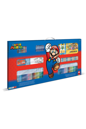 Super Mario Giant Art & Craft Set – 60 Washable Markers, 10 Pencil Crayons, 10 Wax Crayons, 6 Stamps, Ink Pad, Coloring Book, Notebook & 30 Stickers – Kids Creative Activity Kit